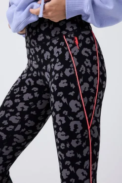 Women Scamp & Dude Black with Grey Leopard Full Length Active Leggings