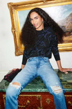 Women Scamp & Dude Black with Metallic Rainbow Star and Lightning Bolt Lurex Knit Jumper