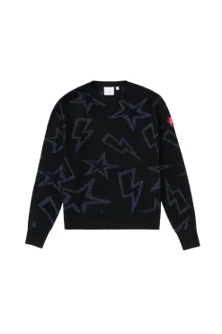Women Scamp & Dude Black with Metallic Rainbow Star and Lightning Bolt Lurex Knit Jumper