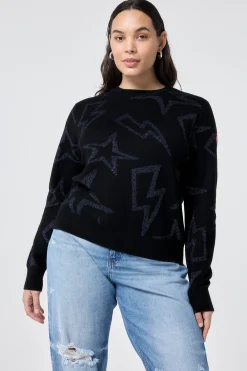 Women Scamp & Dude Black with Metallic Rainbow Star and Lightning Bolt Lurex Knit Jumper
