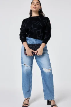 Women Scamp & Dude Black with Metallic Rainbow Star and Lightning Bolt Lurex Knit Jumper