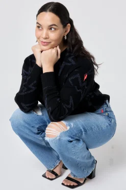 Women Scamp & Dude Black with Metallic Rainbow Star and Lightning Bolt Lurex Knit Jumper