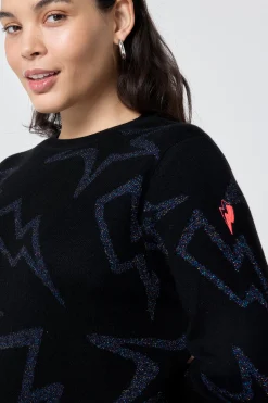 Women Scamp & Dude Black with Metallic Rainbow Star and Lightning Bolt Lurex Knit Jumper
