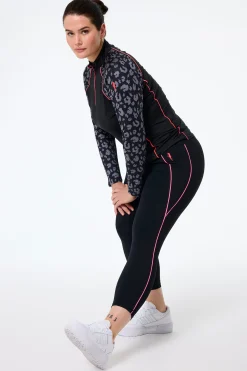 Women Scamp & Dude Black with Neon Piping 7/8 Length Active Leggings