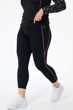 Women Scamp & Dude Black with Neon Piping 7/8 Length Active Leggings