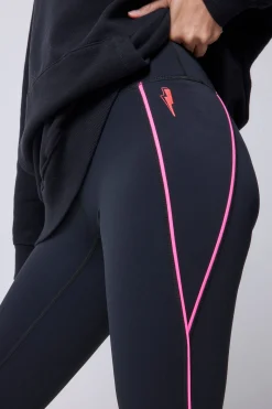 Women Scamp & Dude Black with Neon Piping Full Length Active Leggings