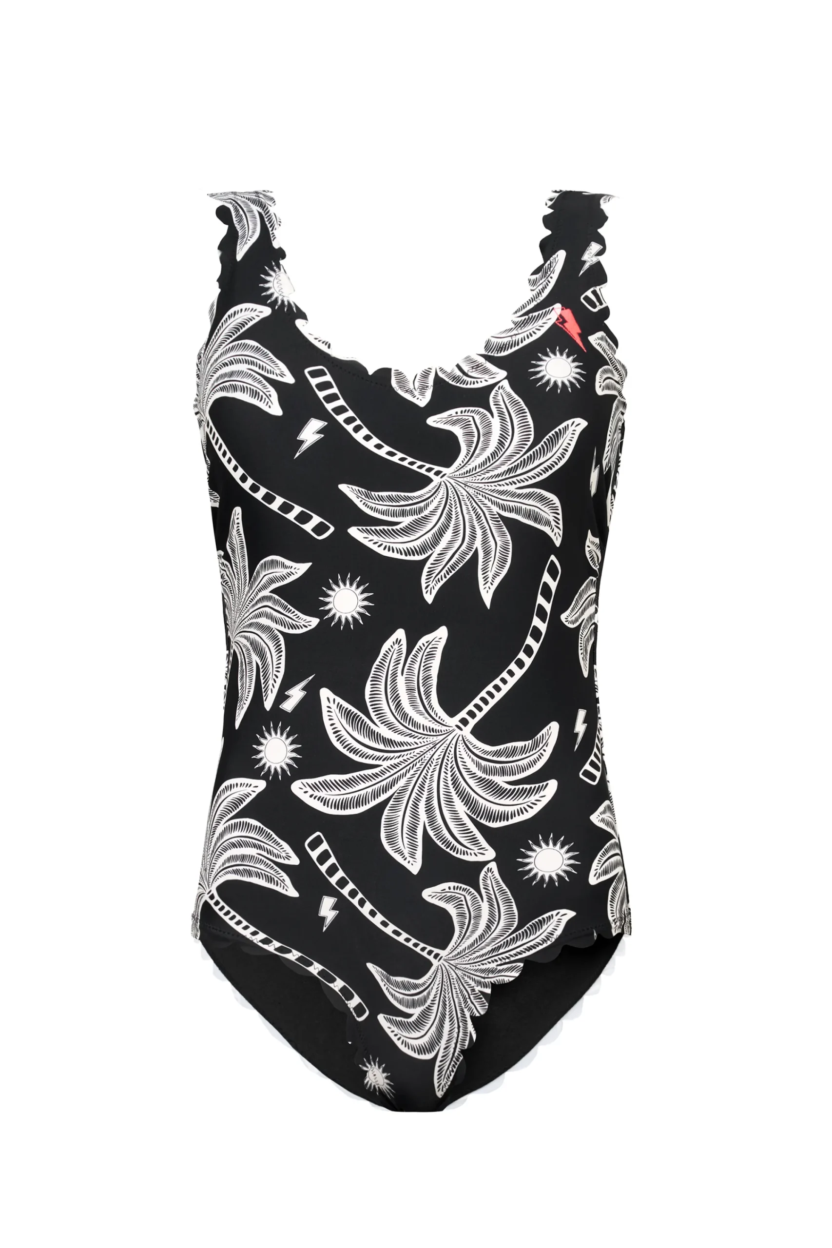 Women Scamp & Dude Black with Off White Palm Spring Scallop Edge Swimsuit