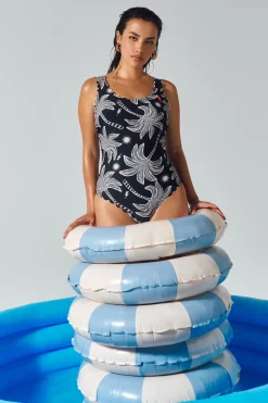 Women Scamp & Dude Black with Off White Palm Spring Scallop Edge Swimsuit