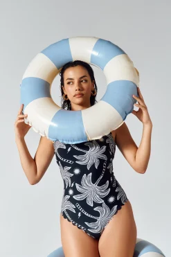 Women Scamp & Dude Black with Off White Palm Spring Scallop Edge Swimsuit