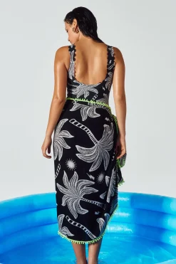 Women Scamp & Dude Black with Off White Palm Spring Scallop Edge Swimsuit