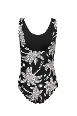 Women Scamp & Dude Black with Off White Palm Spring Scallop Edge Swimsuit