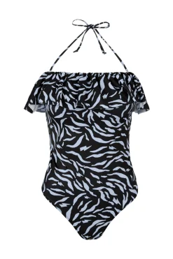Women Scamp & Dude Black with Pale Blue Zebra Swimsuit