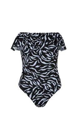 Women Scamp & Dude Black with Pale Blue Zebra Swimsuit