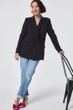 Women Scamp & Dude Black with Pewter Embellished Stud Detail Tailored Blazer