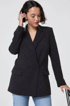Women Scamp & Dude Black with Pewter Embellished Stud Detail Tailored Blazer