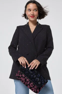 Women Scamp & Dude Black with Pewter Embellished Stud Detail Tailored Blazer