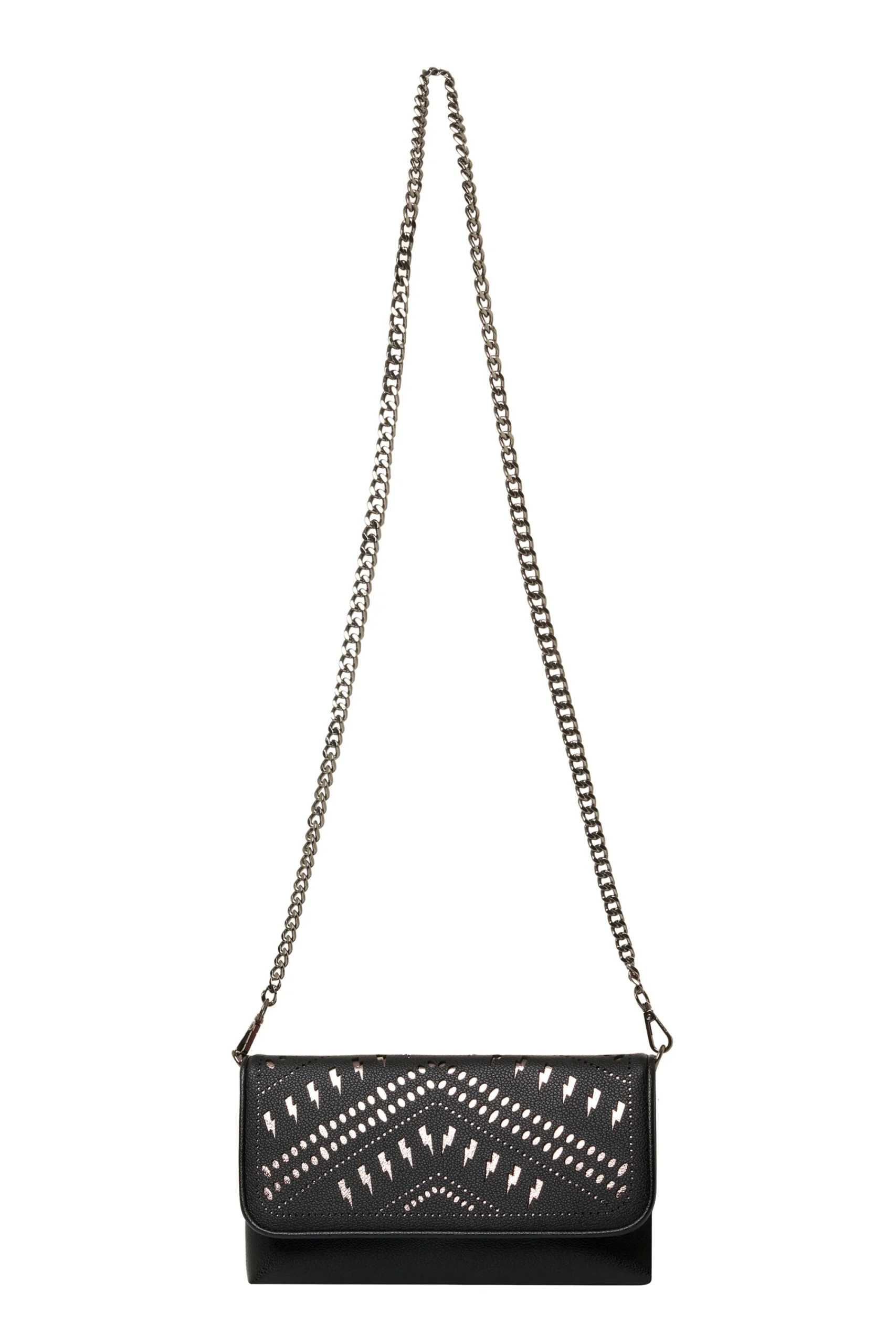 Women Scamp & Dude Black with Pewter Lightning Bolt Laser Cut Clutch Bag