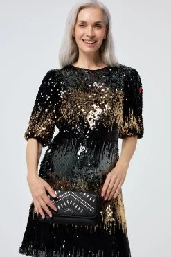 Women Scamp & Dude Black with Pewter Lightning Bolt Laser Cut Clutch Bag