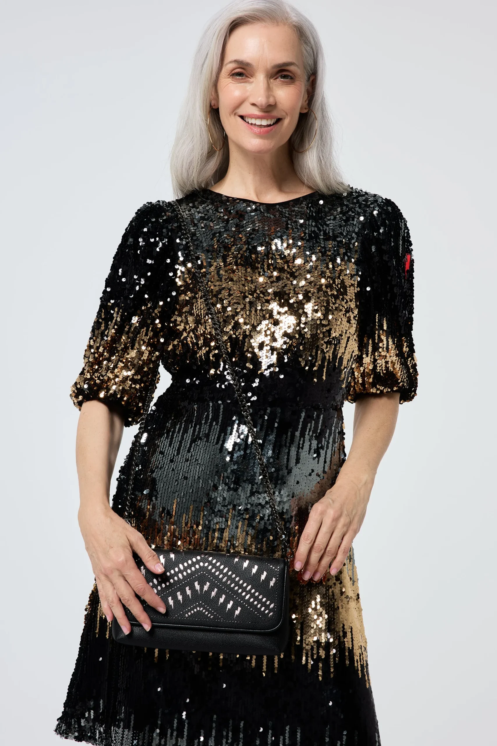 Women Scamp & Dude Black with Pewter Lightning Bolt Laser Cut Clutch Bag