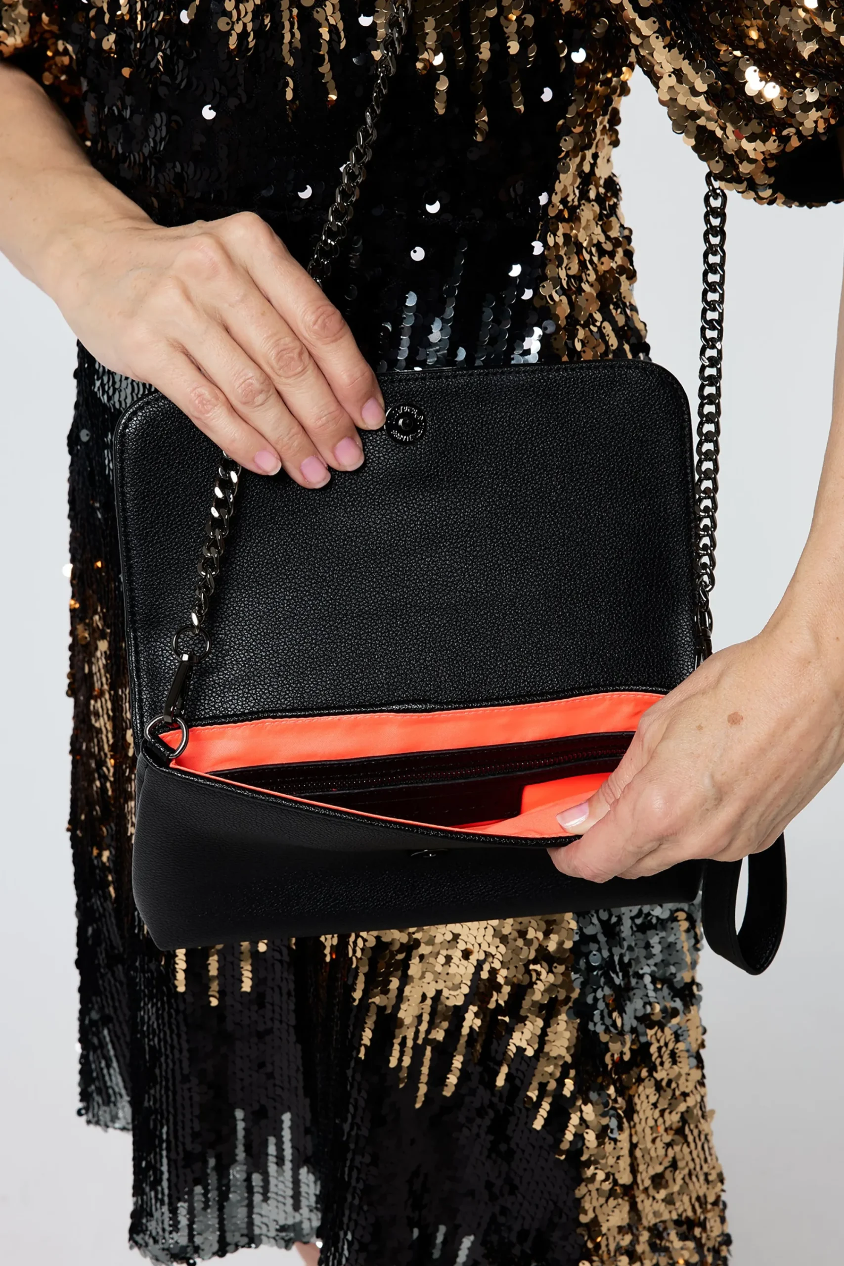 Women Scamp & Dude Black with Pewter Lightning Bolt Laser Cut Clutch Bag