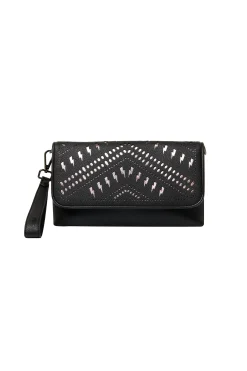 Women Scamp & Dude Black with Pewter Lightning Bolt Laser Cut Clutch Bag