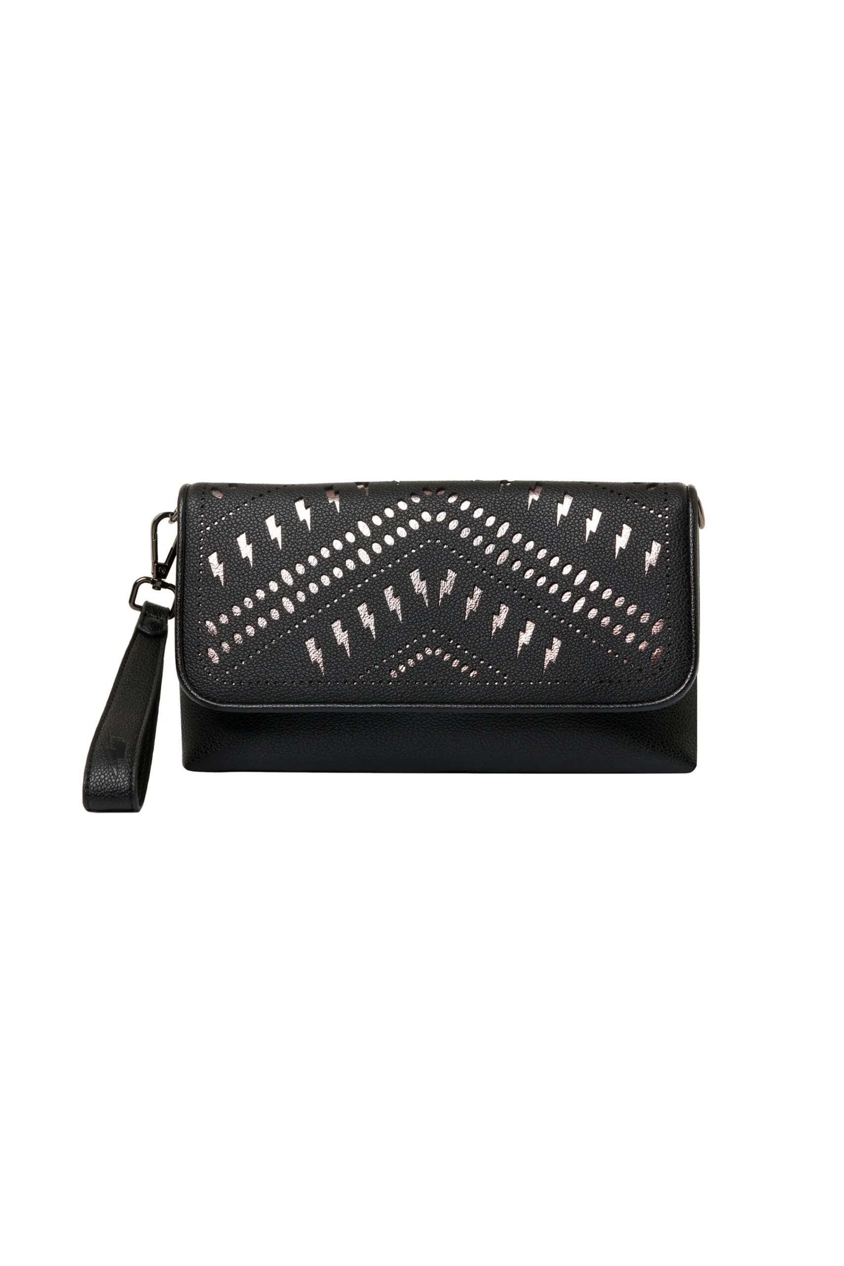 Women Scamp & Dude Black with Pewter Lightning Bolt Laser Cut Clutch Bag