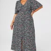 Women Scamp & Dude Black with Rainbow Confetti Angel Sleeve Midi Tea Dress