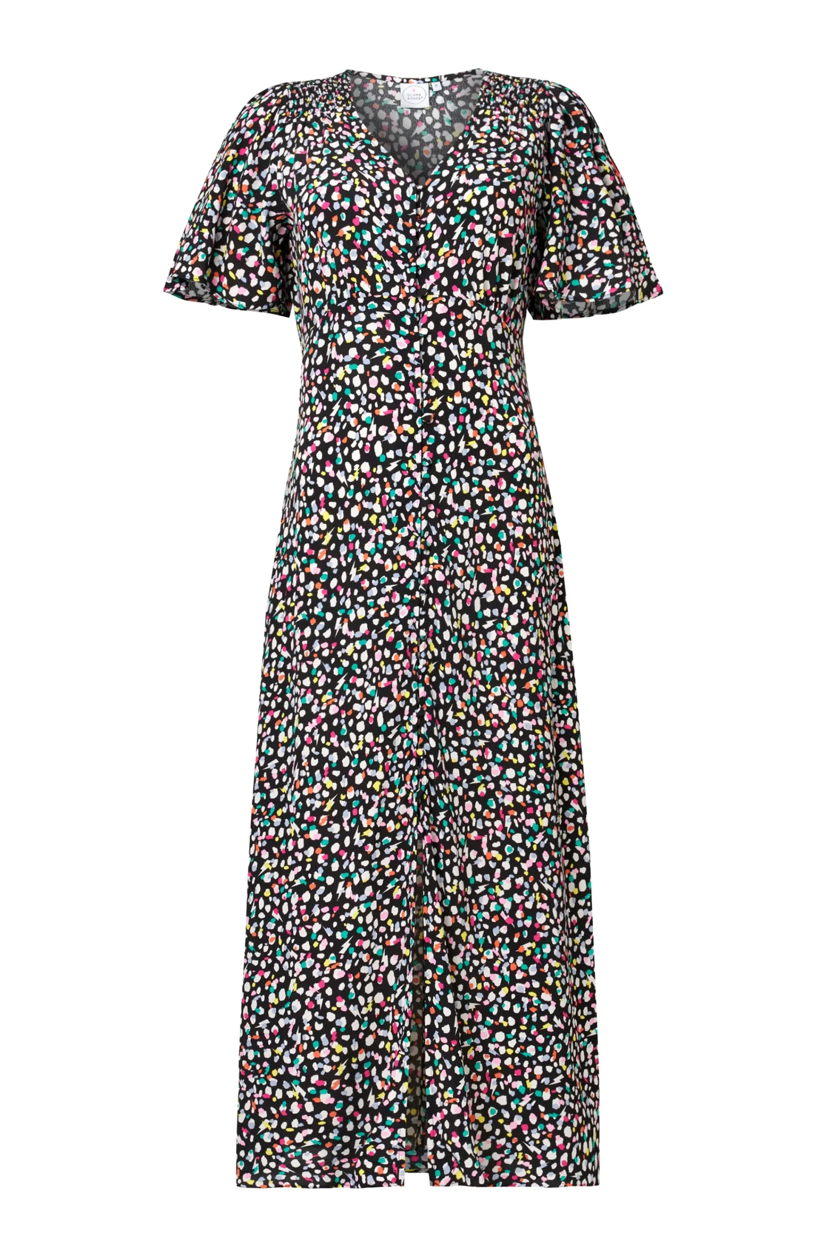 Women Scamp & Dude Black with Rainbow Confetti Angel Sleeve Midi Tea Dress
