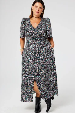 Women Scamp & Dude Black with Rainbow Confetti Angel Sleeve Midi Tea Dress