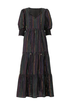 Women Scamp & Dude Black with Rainbow Lurex Tie Front Maxi Dress