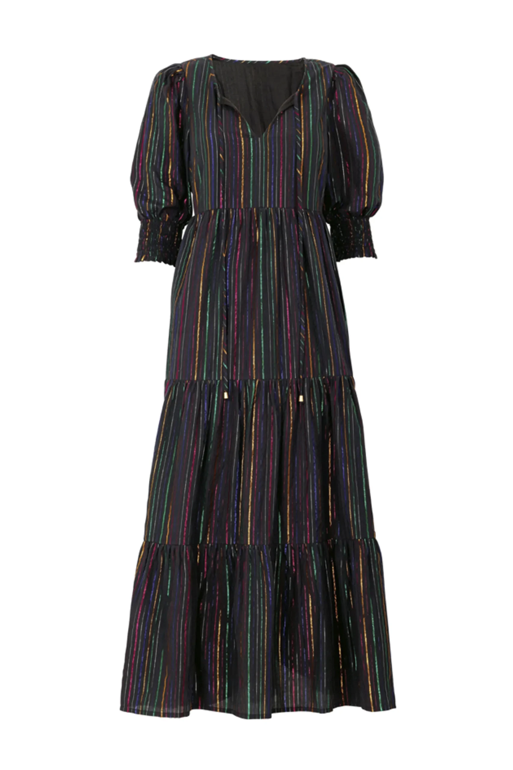 Women Scamp & Dude Black with Rainbow Lurex Tie Front Maxi Dress
