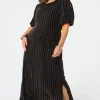 Women Scamp & Dude Black with Rainbow Lurex Stripe Puff Sleeve Midi Dress