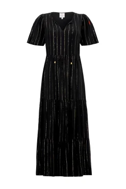 Women Scamp & Dude Black with Silver Lurex Angel Sleeve Tie Front Maxi Dress
