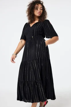 Women Scamp & Dude Black with Silver Lurex Angel Sleeve Tie Front Maxi Dress