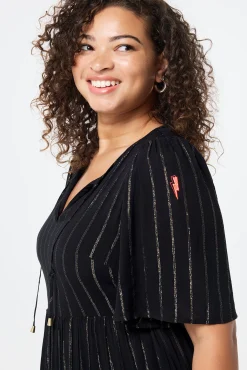 Women Scamp & Dude Black with Silver Lurex Angel Sleeve Tie Front Maxi Dress