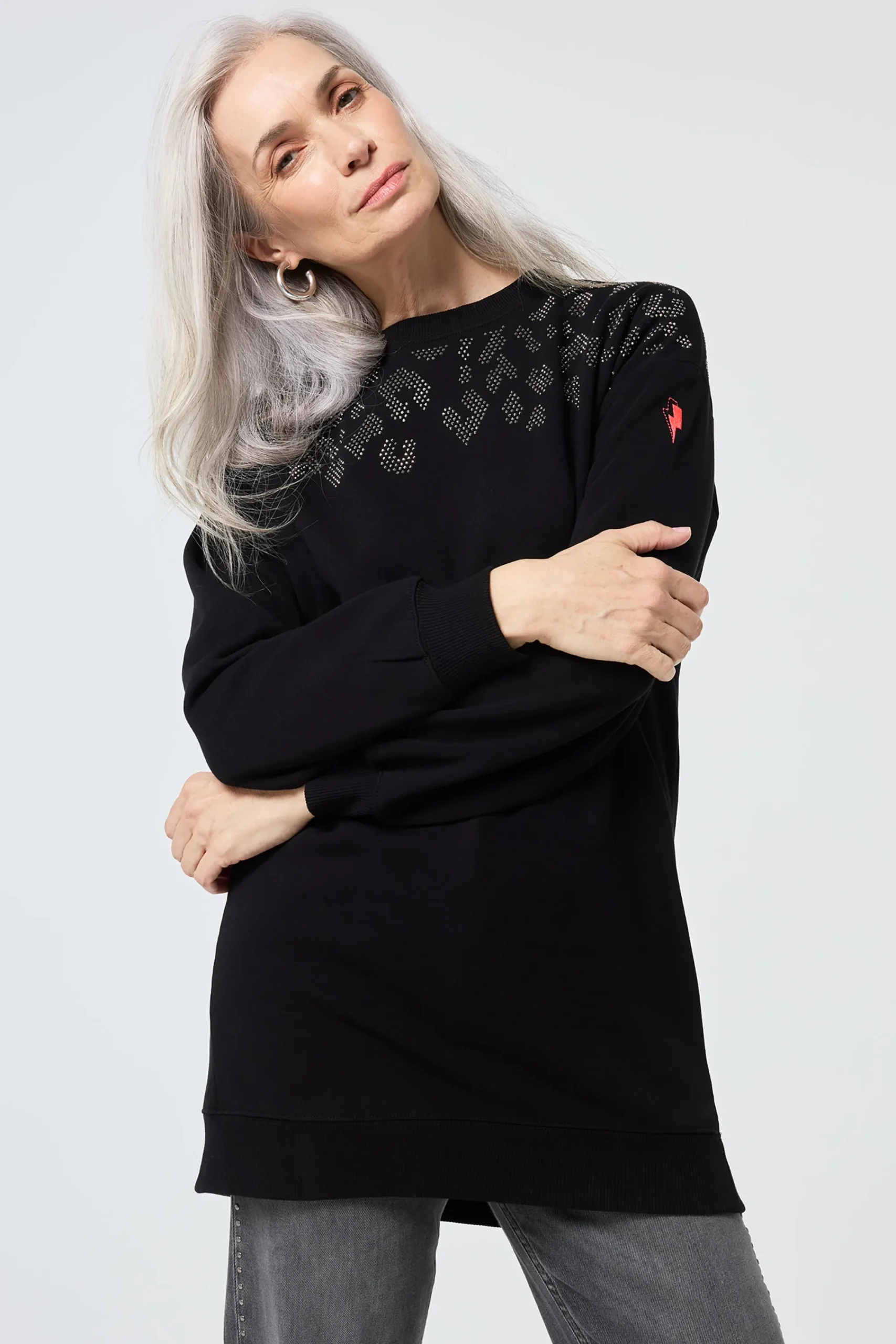 Women Scamp & Dude Black with Silver Studded Leopard Oversized Tunic