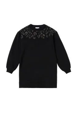 Women Scamp & Dude Black with Silver Studded Leopard Oversized Tunic