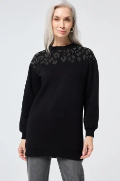 Women Scamp & Dude Black with Silver Studded Leopard Oversized Tunic