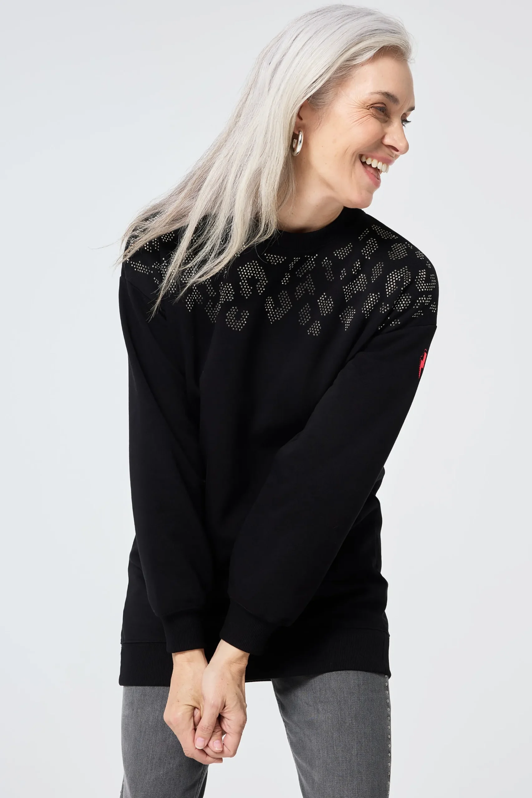 Women Scamp & Dude Black with Silver Studded Leopard Oversized Tunic