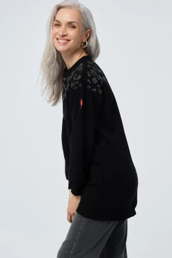 Women Scamp & Dude Black with Silver Studded Leopard Oversized Tunic