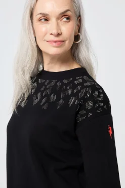 Women Scamp & Dude Black with Silver Studded Leopard Oversized Tunic