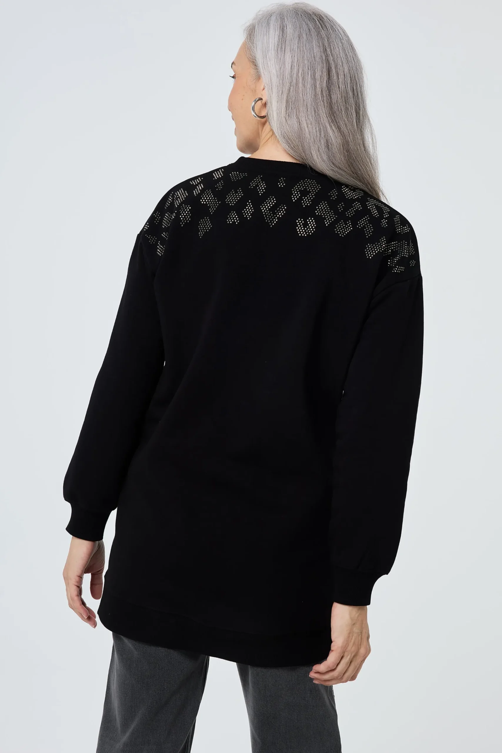 Women Scamp & Dude Black with Silver Studded Leopard Oversized Tunic