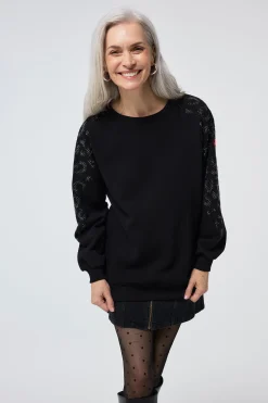 Women Scamp & Dude Black with Studded Leopard Oversized Sweatshirt