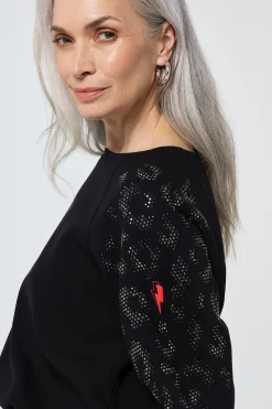 Women Scamp & Dude Black with Studded Leopard Oversized Sweatshirt