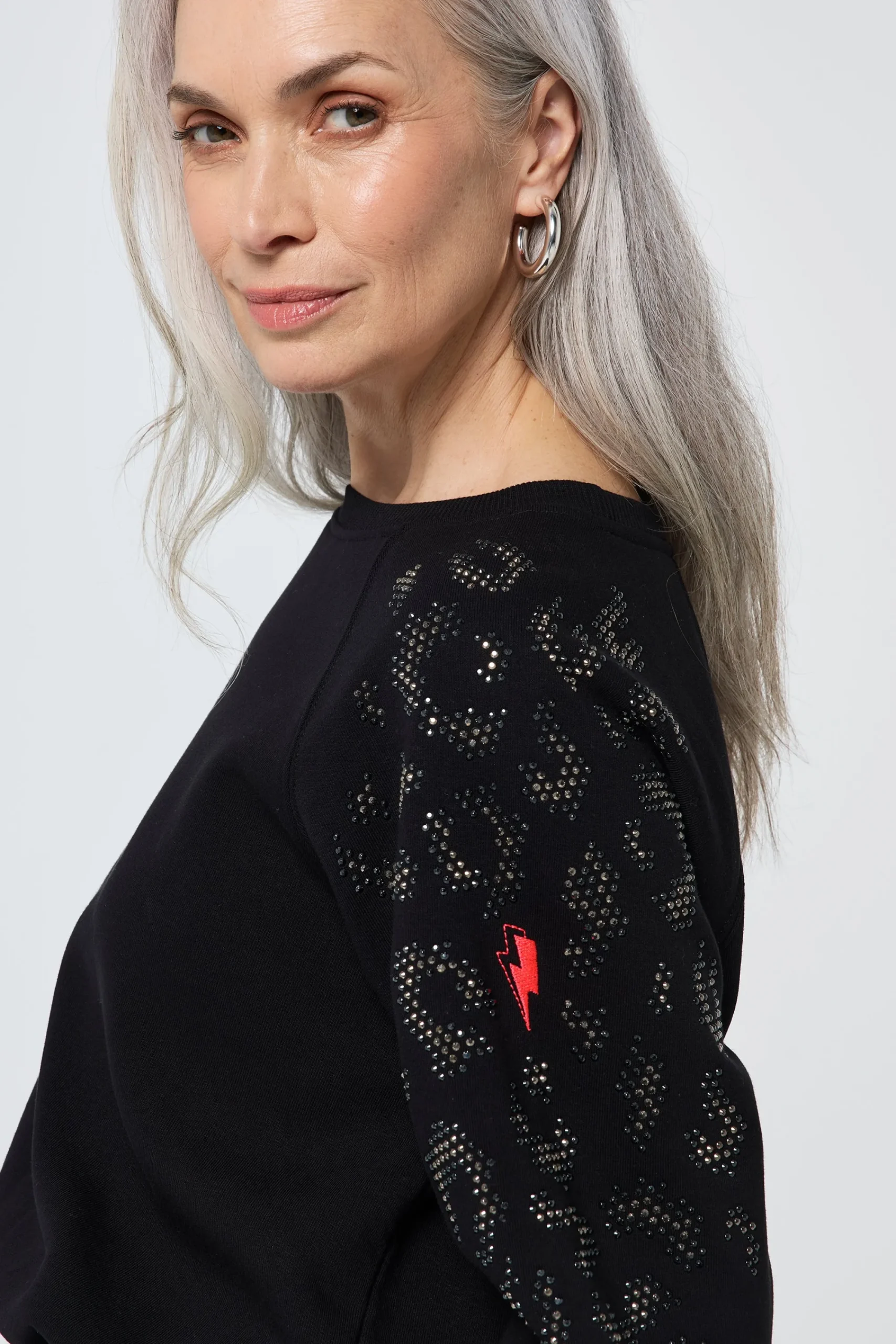 Women Scamp & Dude Black with Studded Leopard Oversized Sweatshirt