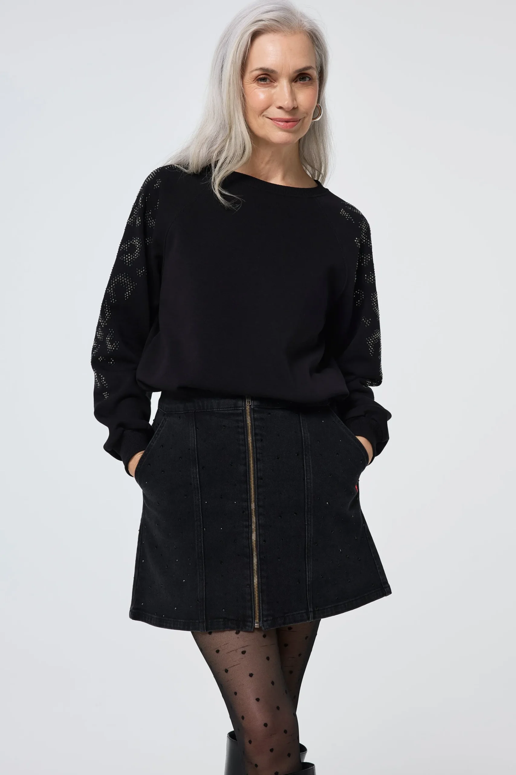 Women Scamp & Dude Black with Studded Leopard Oversized Sweatshirt