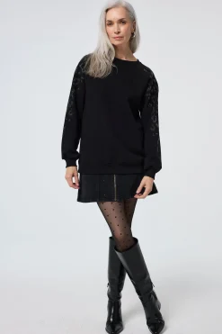 Women Scamp & Dude Black with Studded Leopard Oversized Sweatshirt