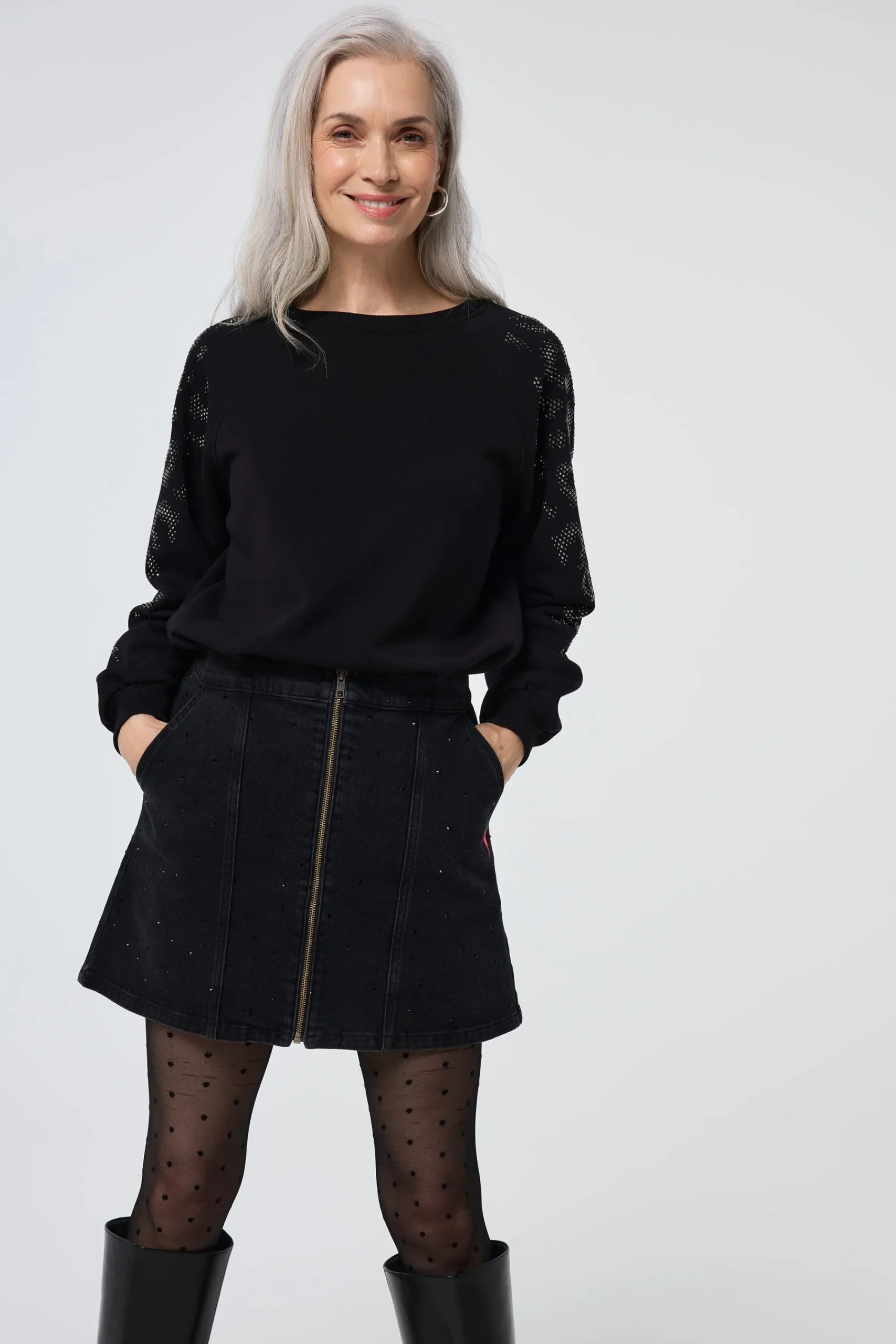 Women Scamp & Dude Black with Studded Leopard Oversized Sweatshirt