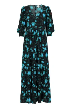 Women Scamp & Dude Black with Teal Snow Leopard & Star Maxi Dress