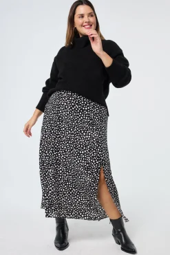 Women Scamp & Dude Black with White Cheetah Side Split Skirt
